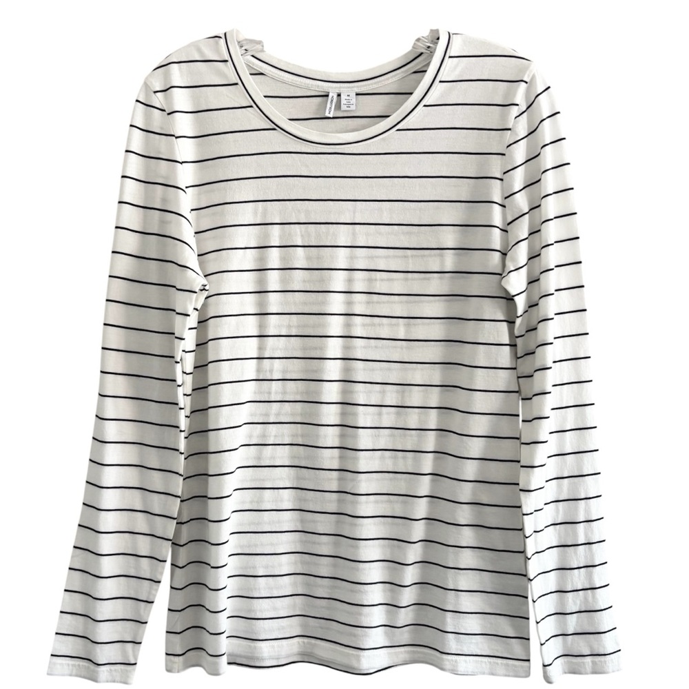 Nordstrom Striped Black White Pima Cotton Long Sleeve Top Nautical Comfy Medium